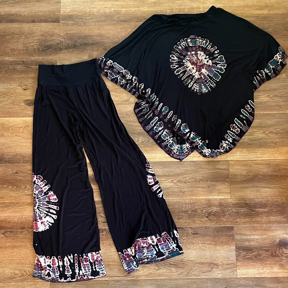 Boho Tie-dye purple and black tunic and pants set free size